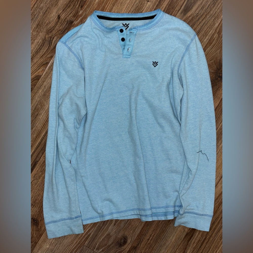 Veece Men's Light Blue Henley Long Sleeve Shirt